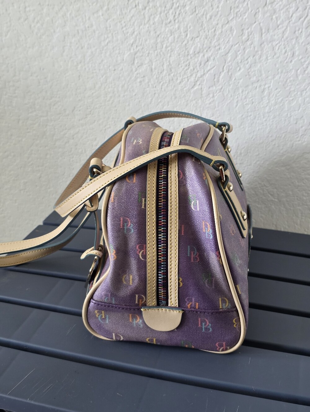 VTG 2000's Dooney & Bourke Rainbow DB Monogram Dome Satchel Shoulder Bag Y2k - Picture 4 of 14